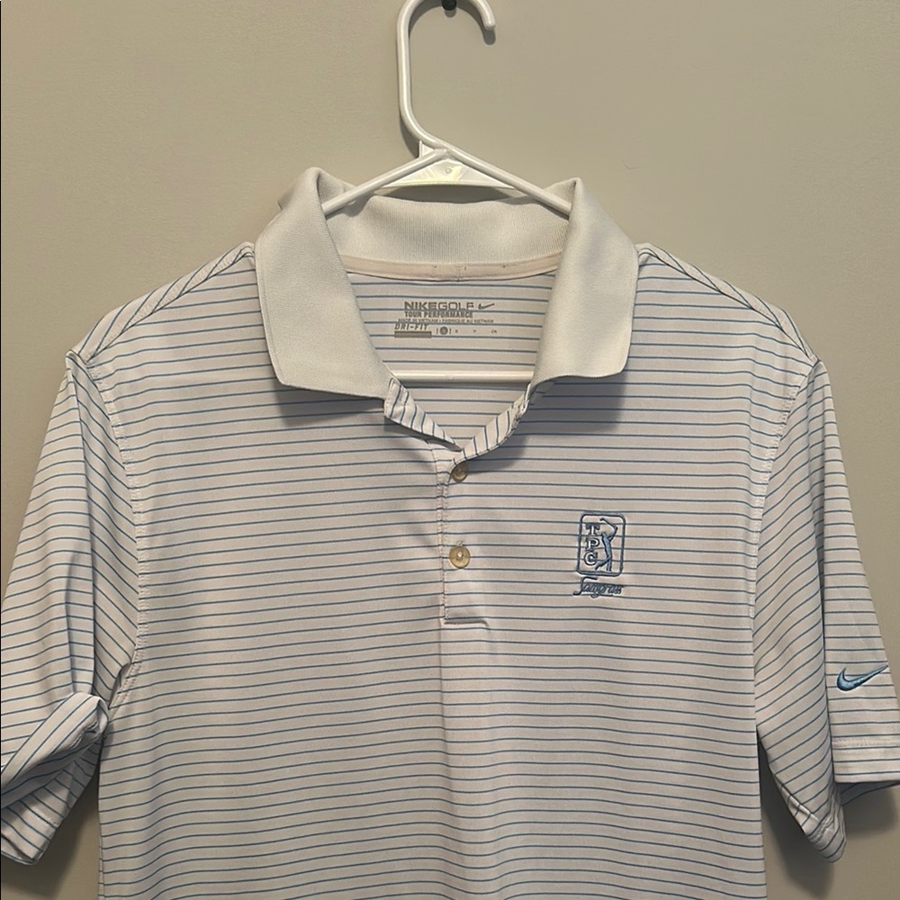 TPC Sawgrass Nike Men's White with Blue Stripes Polo Shirt